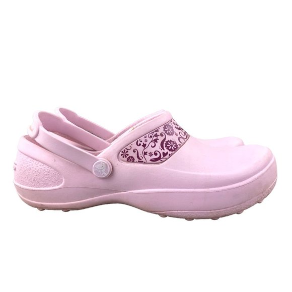 Crocs Women's Size 8 Mercy Work Pink Floral SlipOn Crocs Lock Rubber Clogs - Picture 1 of 11